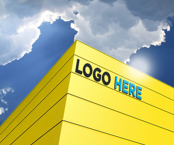 3D Building PSD Logo Mockup