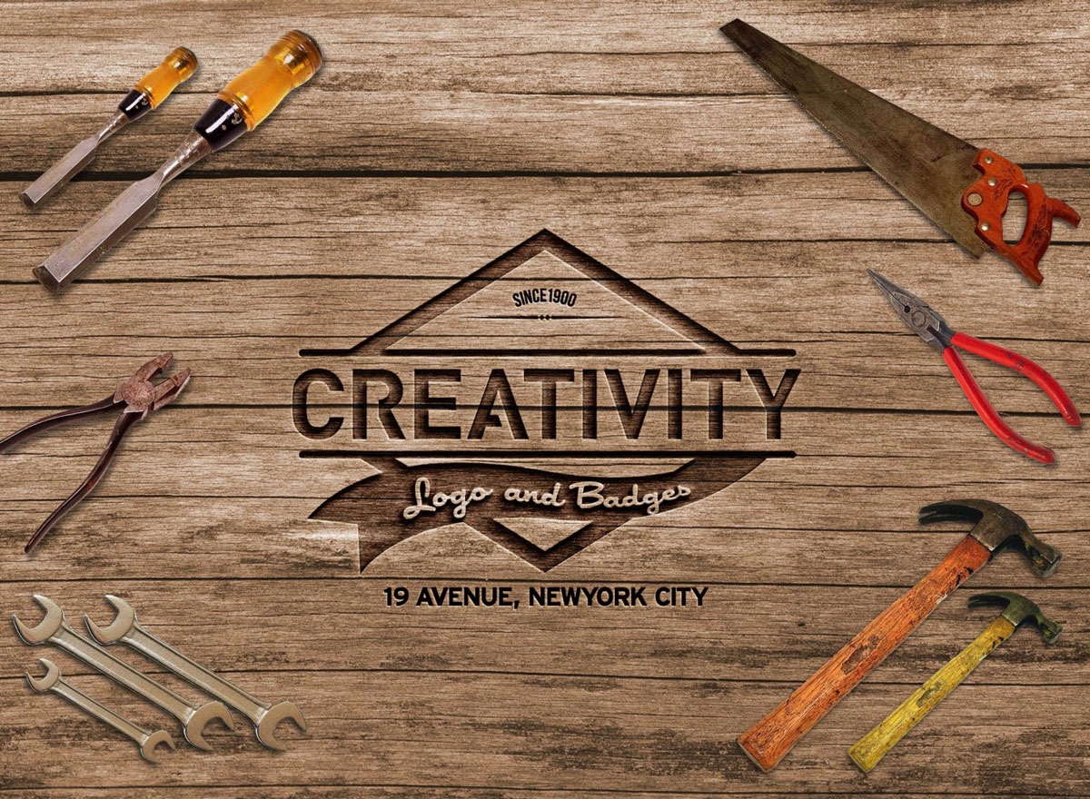 3D Cutout Wood Logo Mockup