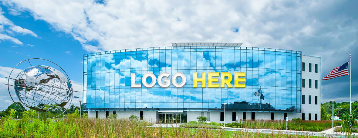 Wide Realistic Building Free Logo Mockup