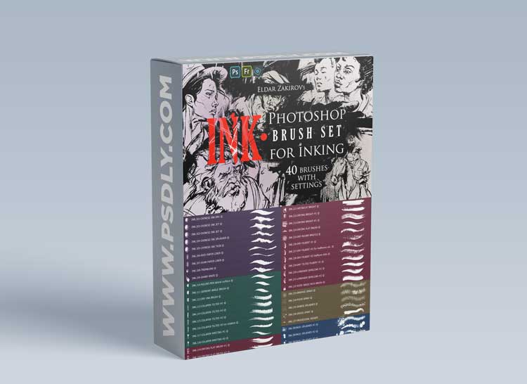 ArtStation - INK 40 Photoshop Brushes for Inking - by Eldar Zakirov