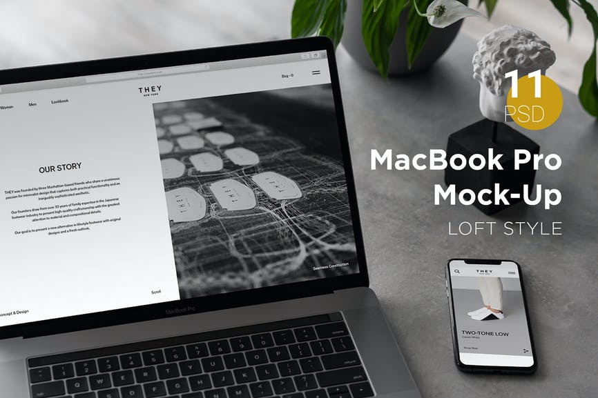 MacBook Pro Responsive Mock-Up Loft Style