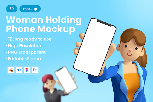 3D Woman Holding Phone Mockup