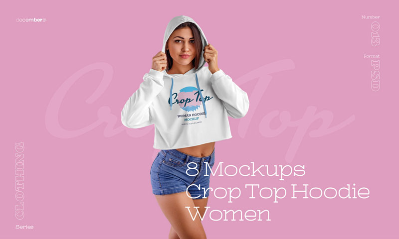 8 Women Crop Top Hoodie Mockups 26439383