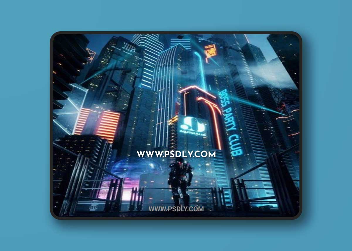 C4D Octane render Cyberpunk city Batman Gotham City CBD Skyscrapers