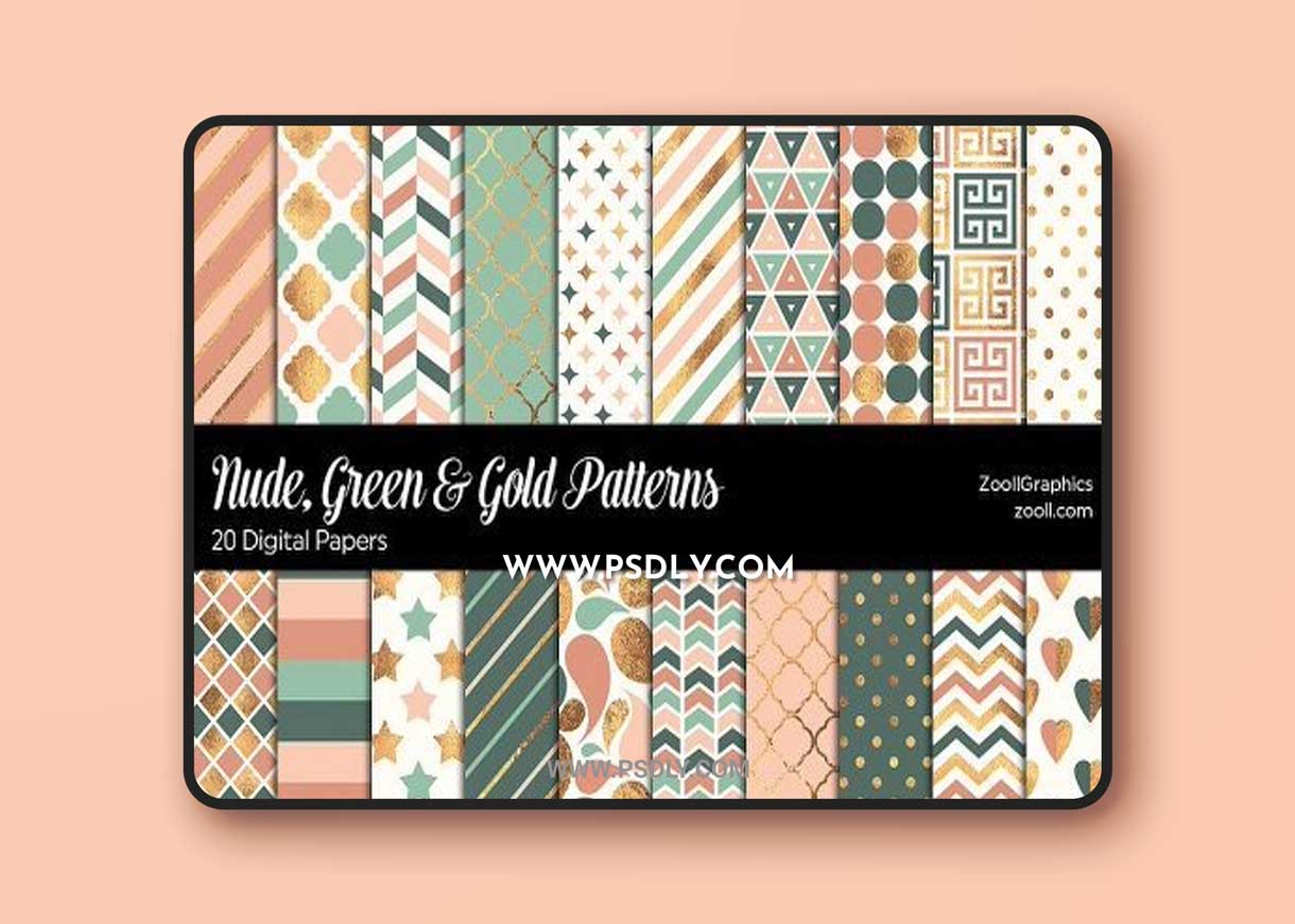 Nude, Green & Gold Digital Papers