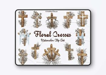 Floral Crosses Watercolor Clipart