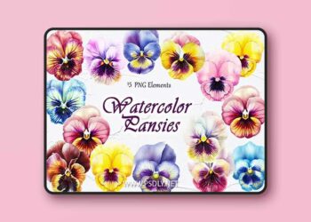 Pansy Flowers Watercolor Clipart